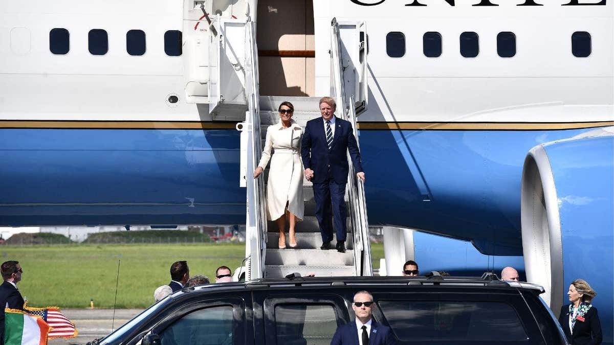 Donald Trump and Melania Trump exit Air Force One at Shannon Airport Ireland 2019