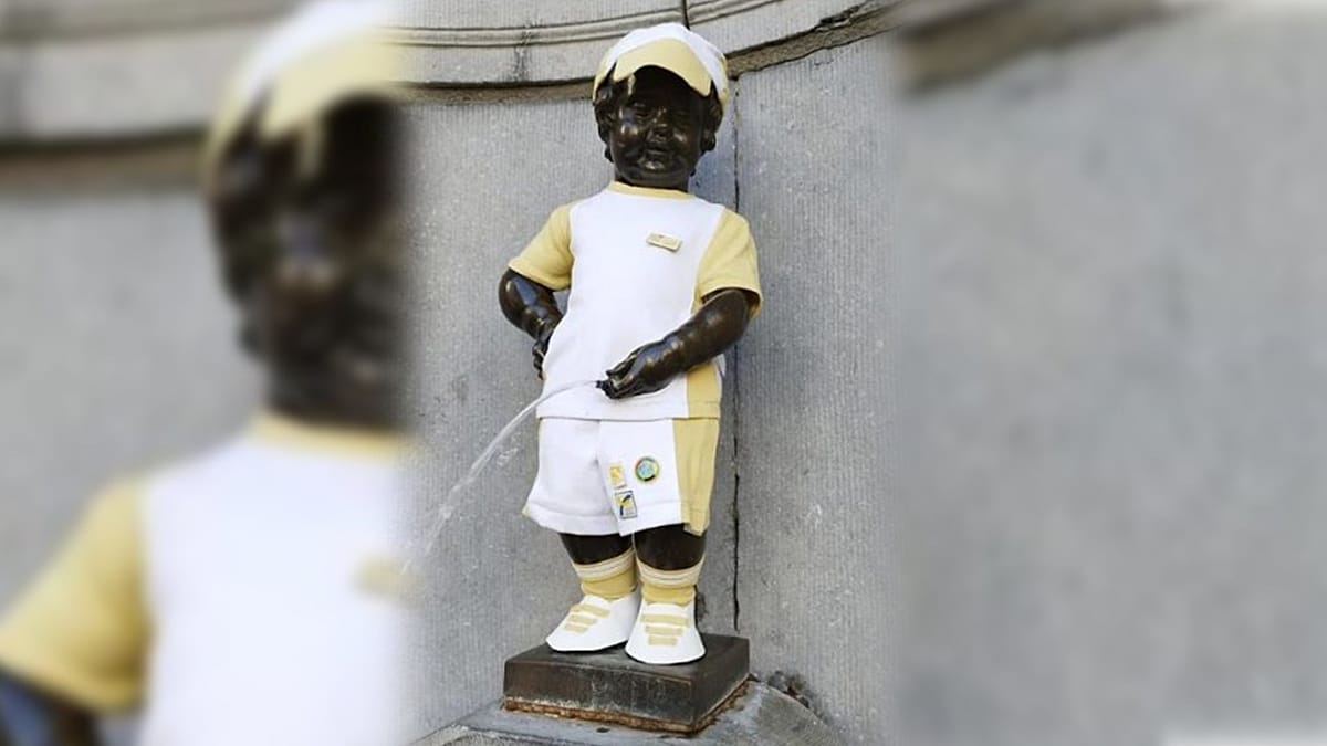 Brussels’ Manneken Pis goes sporty