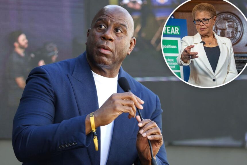 Eagle-eyed politicos point awkward hole in Magic Johnson’s endorsement of Karen Bass