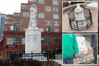 Vandals mount toilet to toppled Christopher Columbus statue as activist fumes over lack of investigation: ‘Blatant racism’
