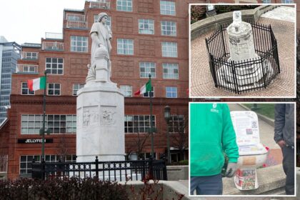 Vandals mount toilet to toppled Christopher Columbus statue as activist fumes over lack of investigation: ‘Blatant racism’