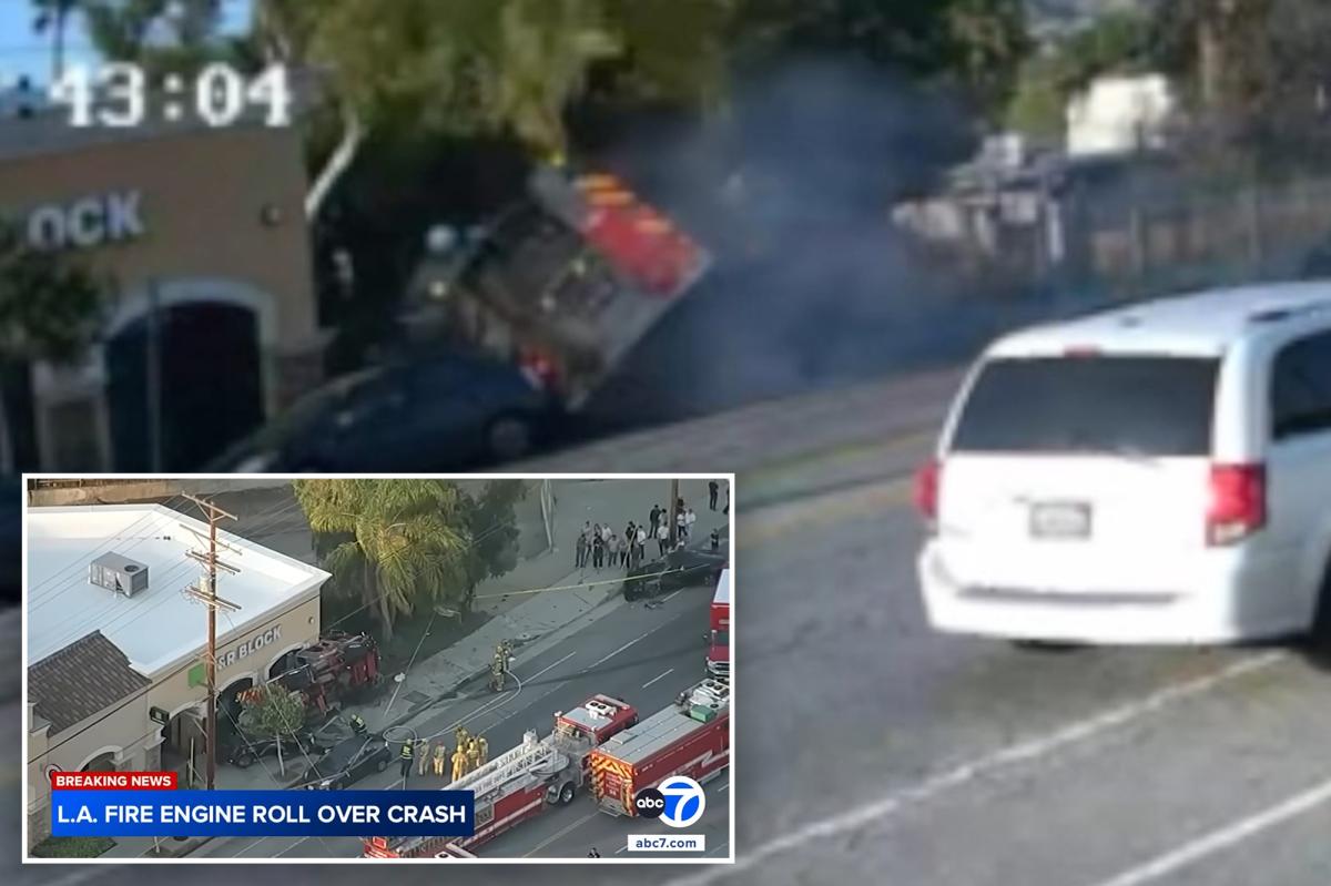 Jaw-dropping moment massive fire truck barrels into Sunland building