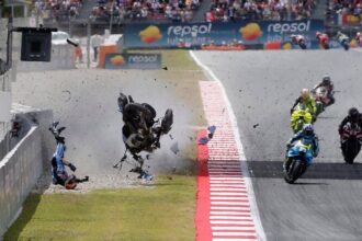 MotoGP racer hurtles through the air in terrifying crash, suffers serious injuries