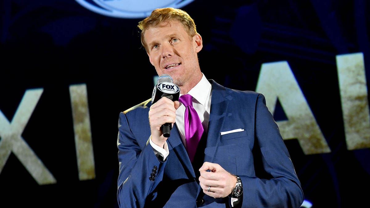 Soccer analyst Alexi Lalas speaking at an event in New York City