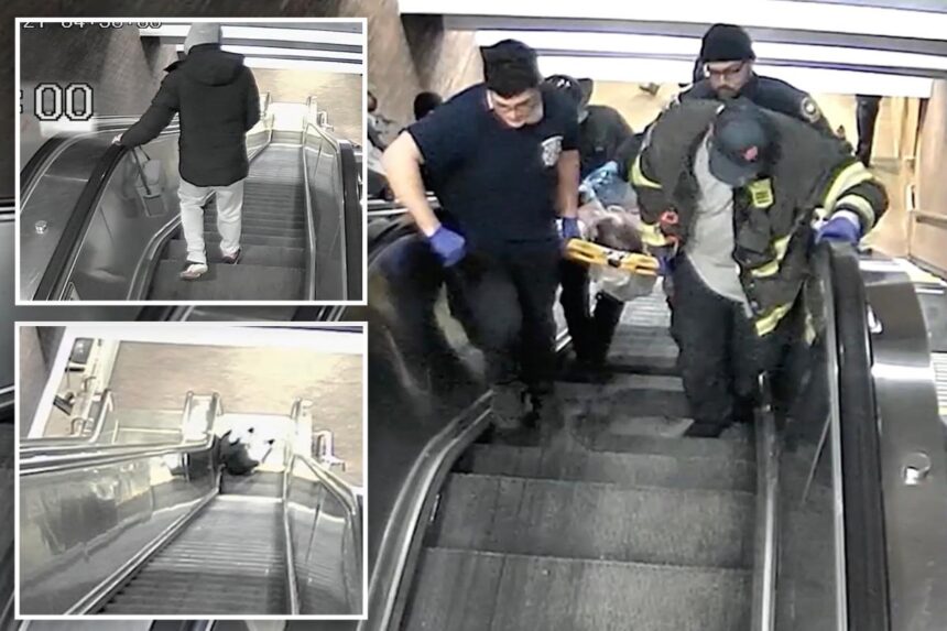New footage shows man fatally stuck in a Massachusetts escalator as a dozen people walk by without helping
