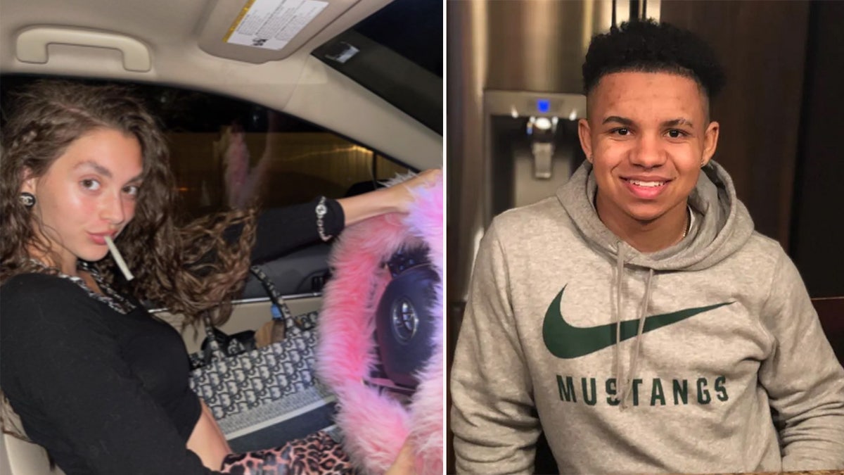 Mackenzie Shirilla sitting behind the wheel of a Toyota Camry and a portrait of Davion Flanagan