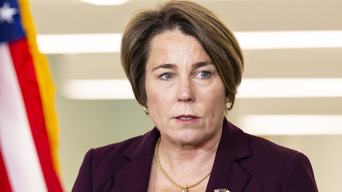 Massachusetts Governor Maura Healey speaking at a podium