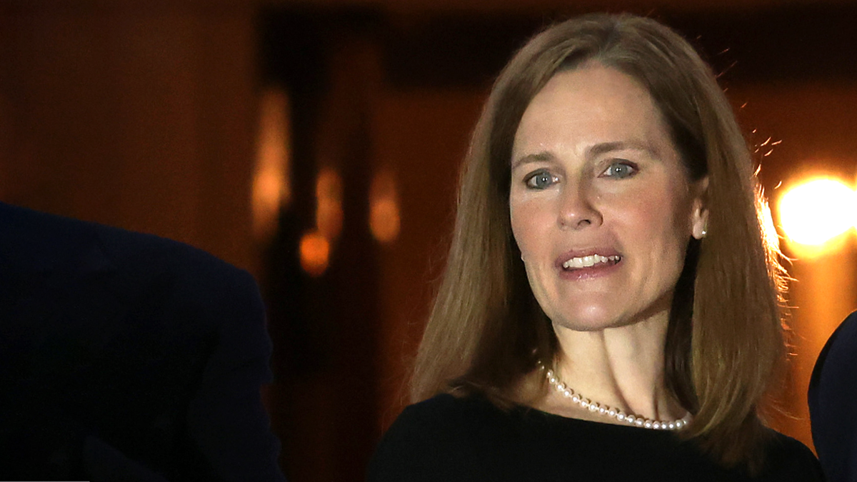 U.S. Supreme Court Justice Amy Coney Barrett speaking at a conference in Chicago