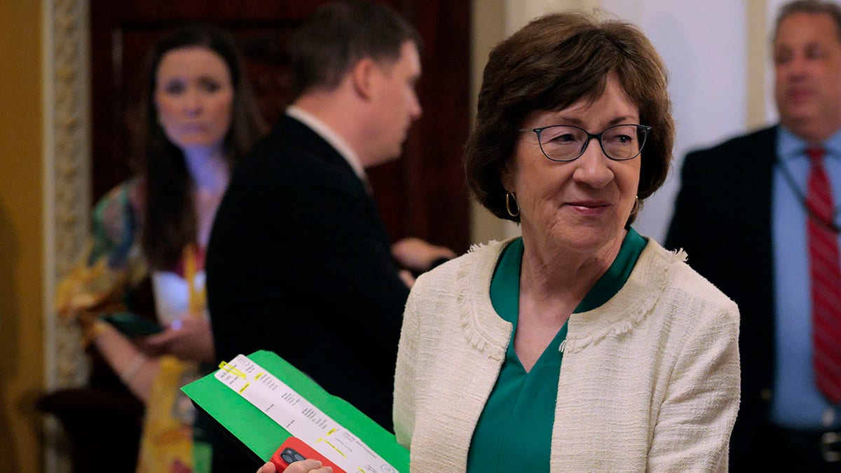 Sen. Susan Collins walking away from a Senate policy luncheon at the U.S. Capitol