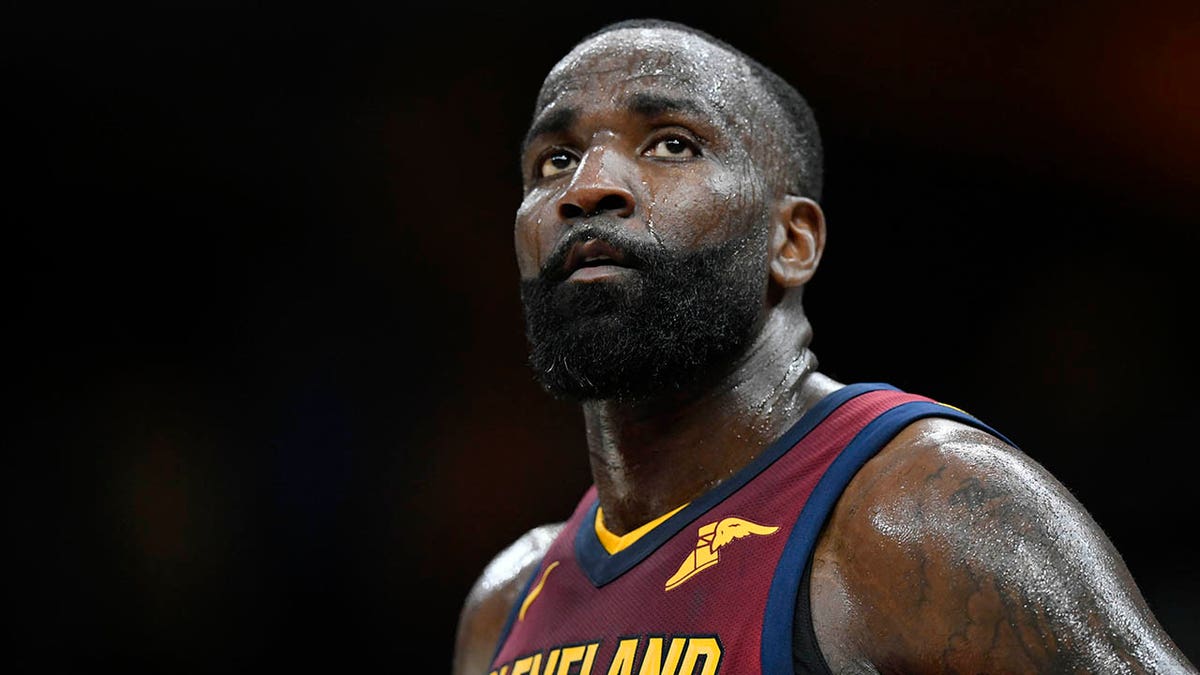 Cleveland Cavaliers center Kendrick Perkins reacting during a basketball game at Quicken Loans Arena