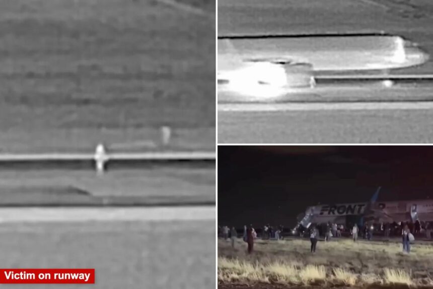 Moment Frontier Airlines plane strikes person on Denver runway seen in horrifying new video