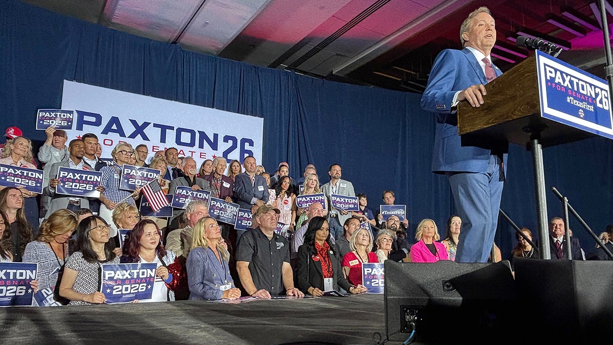Texas Attorney General Ken Paxton speaking to supporters at campaign headquarters