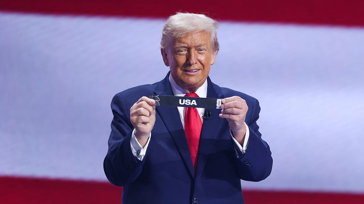 U.S. President Donald Trump drawing a card at the FIFA World Cup 2026 Official Draw event