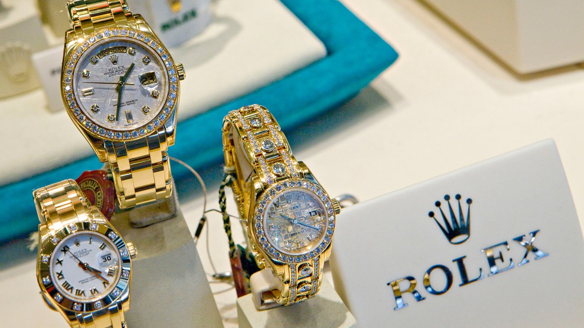 Rolex watches displayed on a store shelf in New York