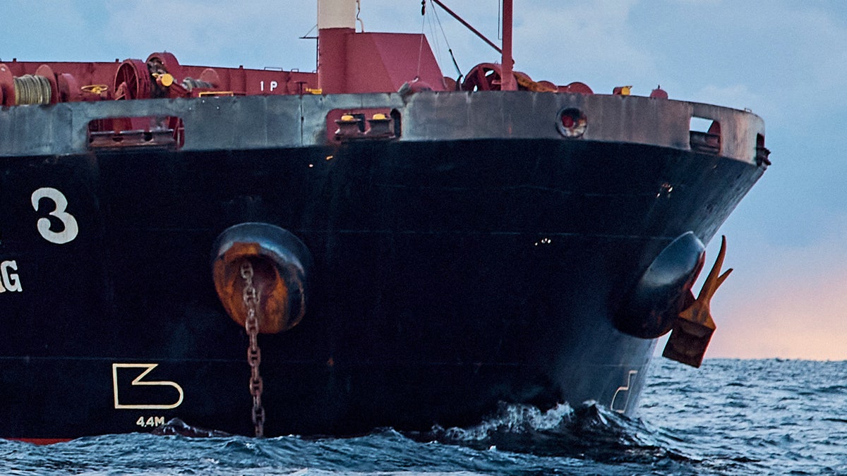 The Chinese bulk carrier Yi Peng 3 anchored in the sea of Kattegat near Granaa, Denmark