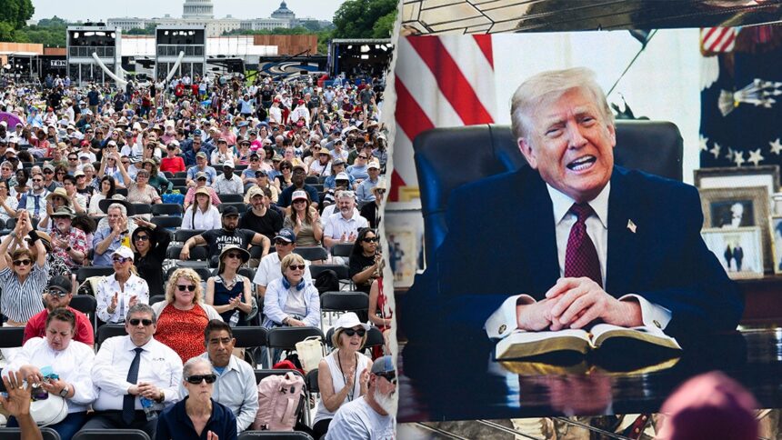 Trump reads Bible as thousands pack National Mall for America 250 prayer rally