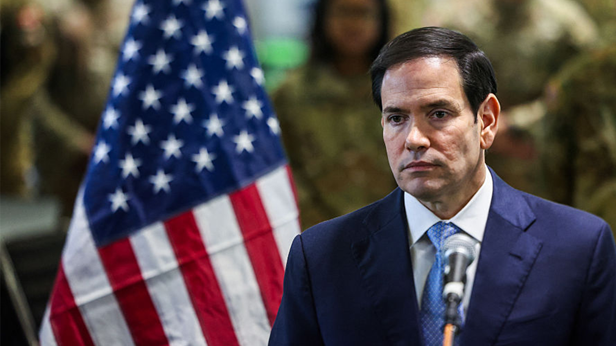 Secretary of State Marco Rubio listening to a question at Civil-Military Coordination Center in Israel