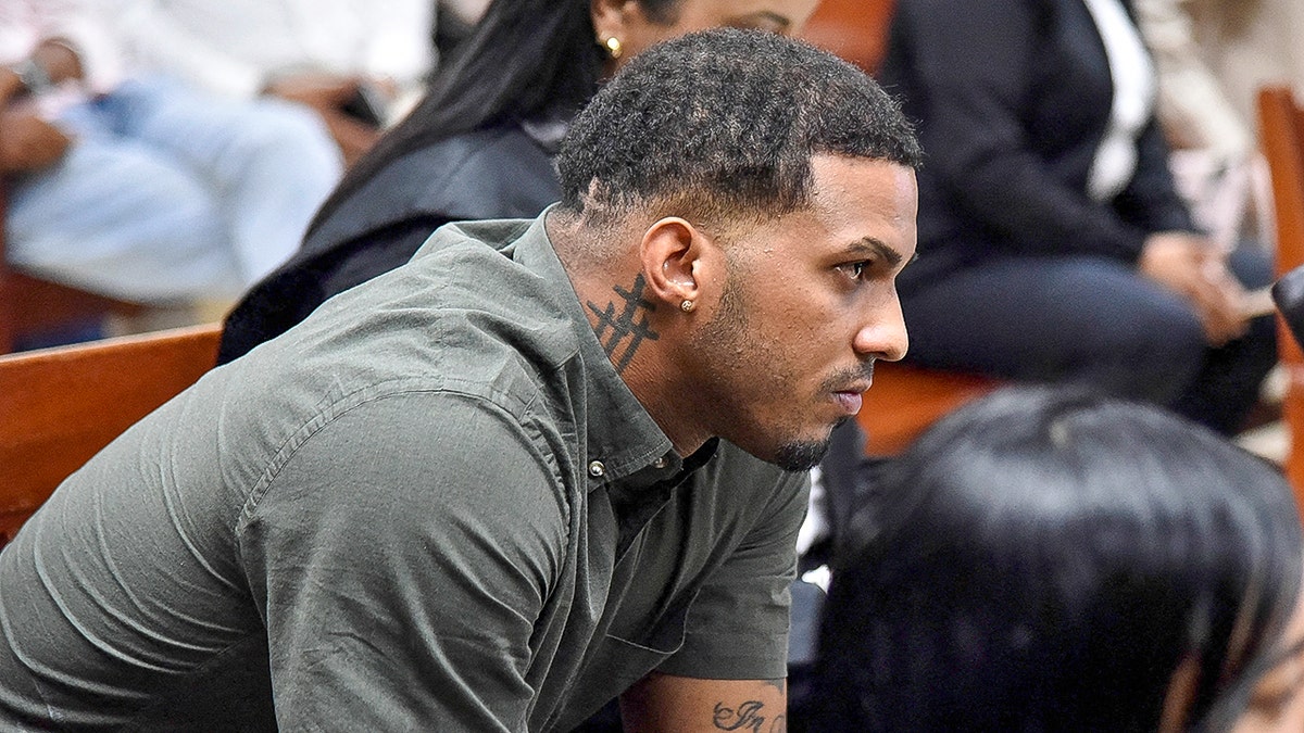 Dominican baseball star Wander Franco gesturing during trial in Puerto Plata court