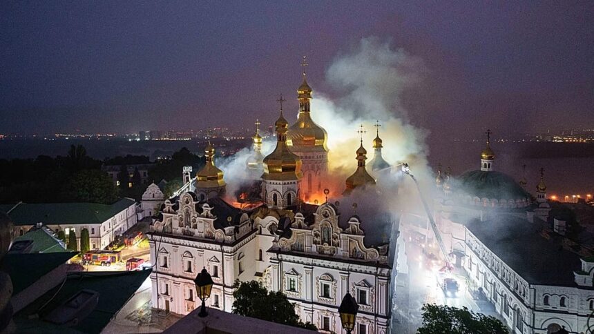 Russian strikes on Kyiv kill at least 11 and leave cathedral in flames