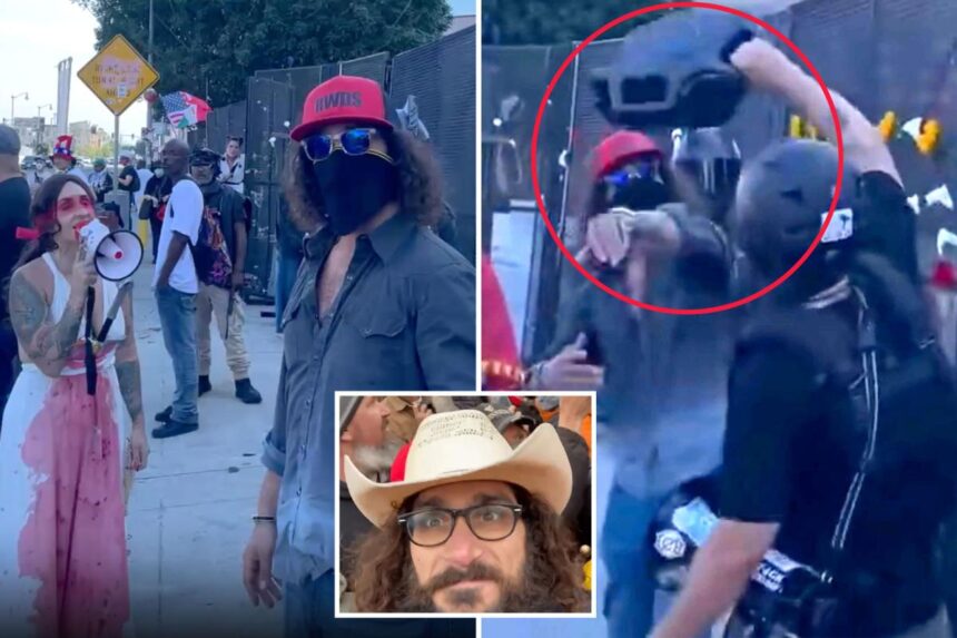 Exclusive | Far-left anti-ICE activists pour ‘gasoline’ on Trump superfan outside LA detention center