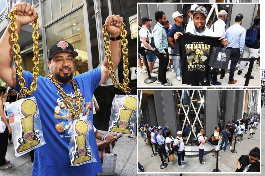 Knicks fans wait hours, line up for blocks to buy champ gear  as merch madness takes NYC
