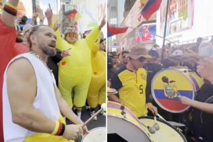 Ecuador and Germany fans ignite Times Square battle of the bands ahead of match-up