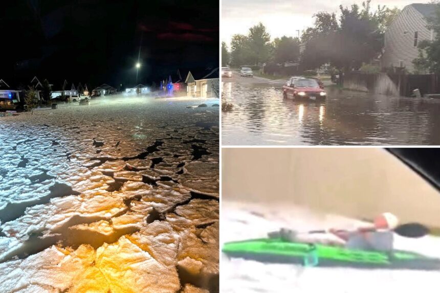 Torrential t-storms, hail flood suburban streets with ice floats on first full summer weekend in Idaho