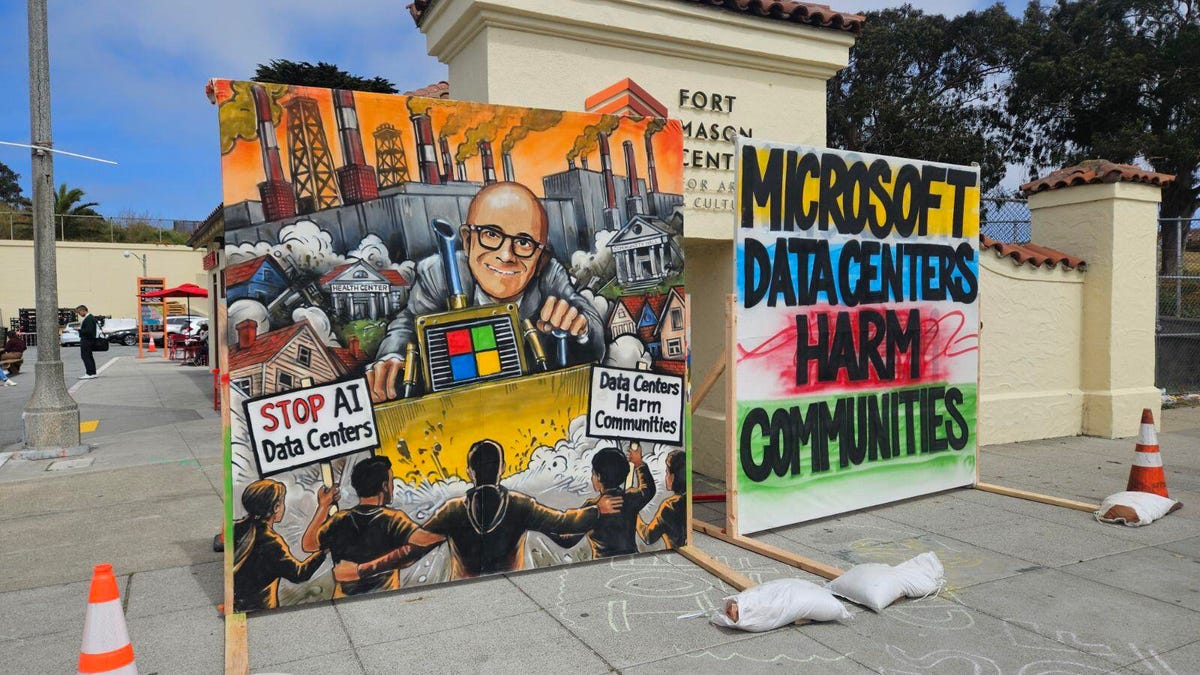 As Microsoft Takes the Stage, Protesters Take to the Street