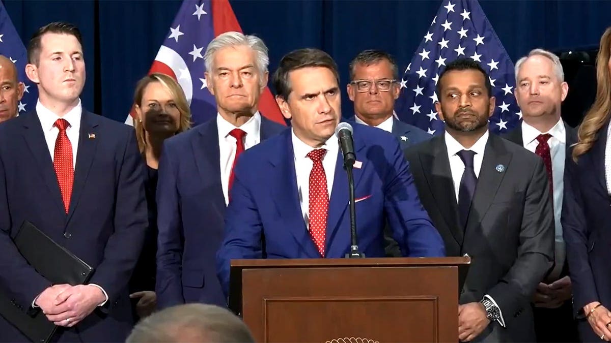 Acting Attorney General Todd Blanche speaks during a news conference in Ohio on a fraud crackdown