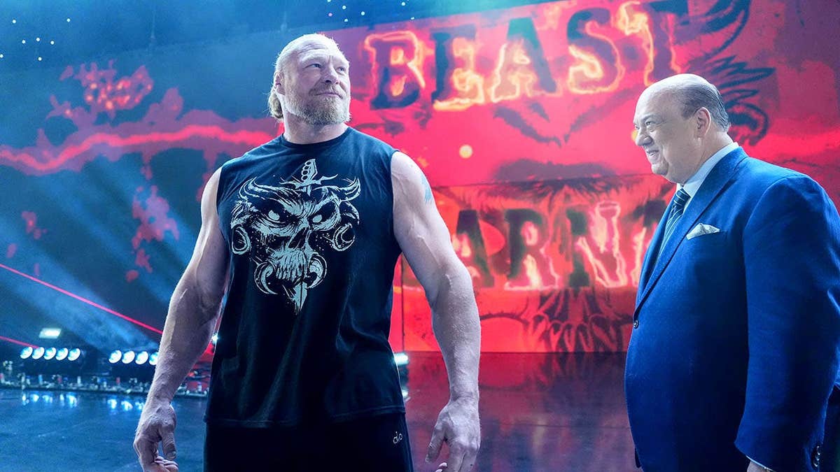 Brock Lesnar making his entrance with Paul Heyman at Boardwalk Hall Arena in Atlantic City