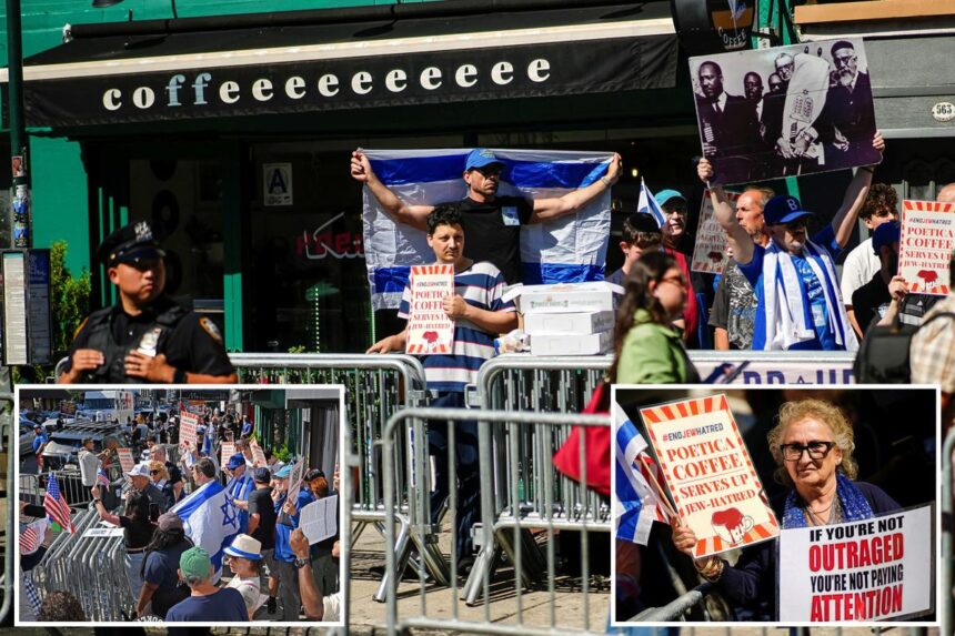 Protesters clash outside anti-Israel Brooklyn coffee shop as NYPD separates opposing sides