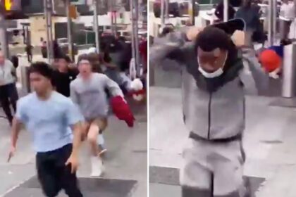 Dramatic video shows gunshots ring out in Times Square, sending tourists running for their lives