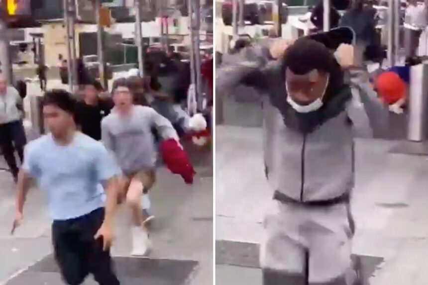 Dramatic video shows gunshots ring out in Times Square, sending tourists running for their lives