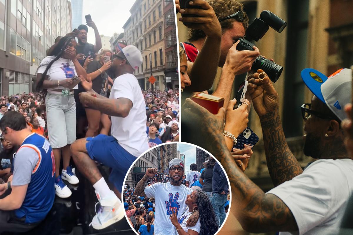 Exclusive | NYC couple scores epic engagement ‘on top of a cop car’ as Knicks party rages on: ‘Something we’ll never forget’