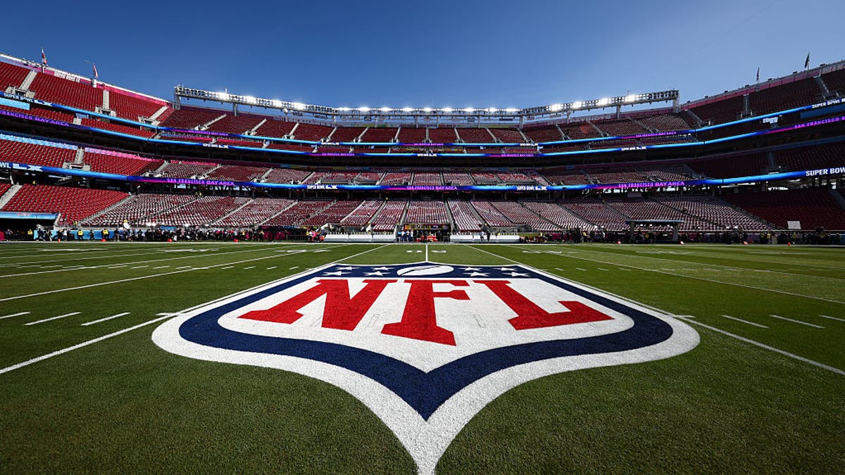 NFL logo painted on the field at Levi's Stadium in Santa Clara, California
