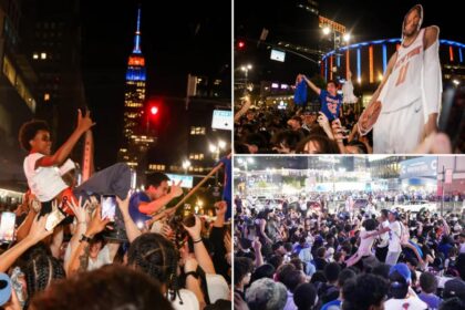 Knicks fans go bonkers in NYC after Game 2 Finals win, celebrate in streets outside MSG: ‘Go New York!’