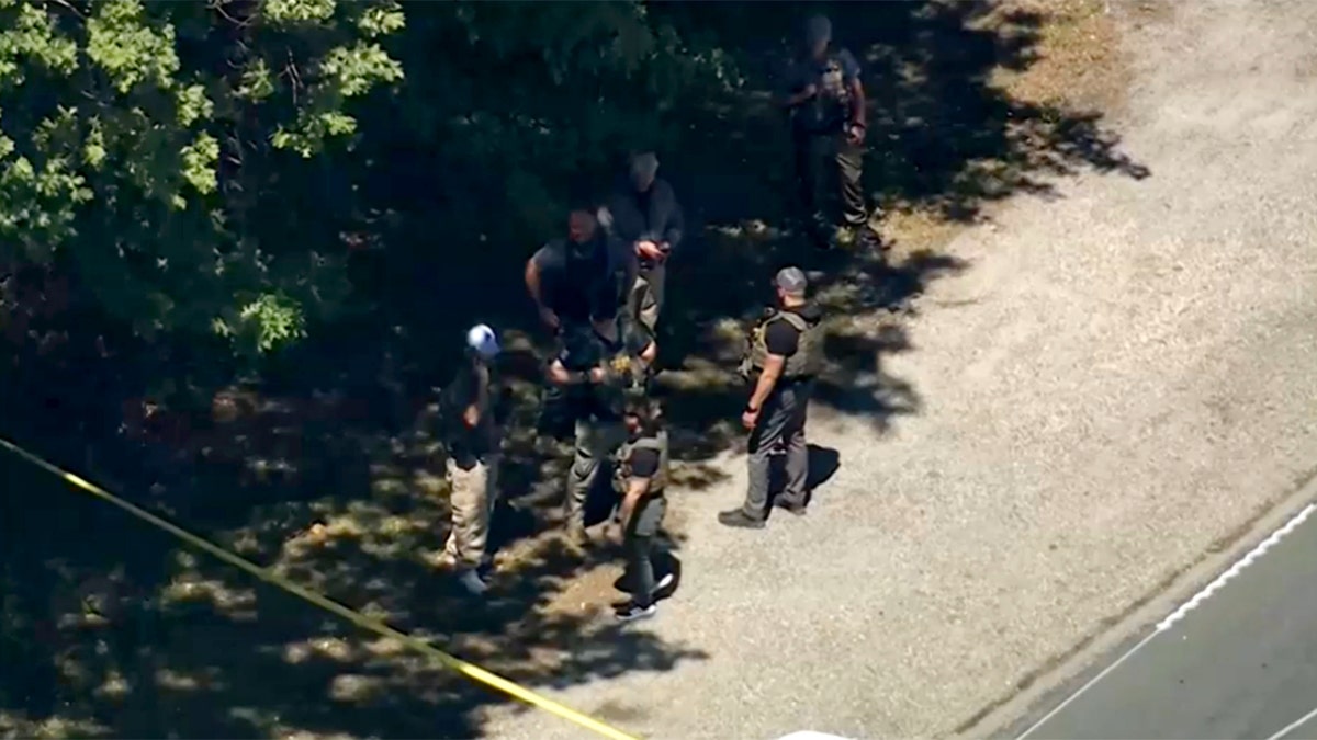 Investigators standing on the side of the road near the scene