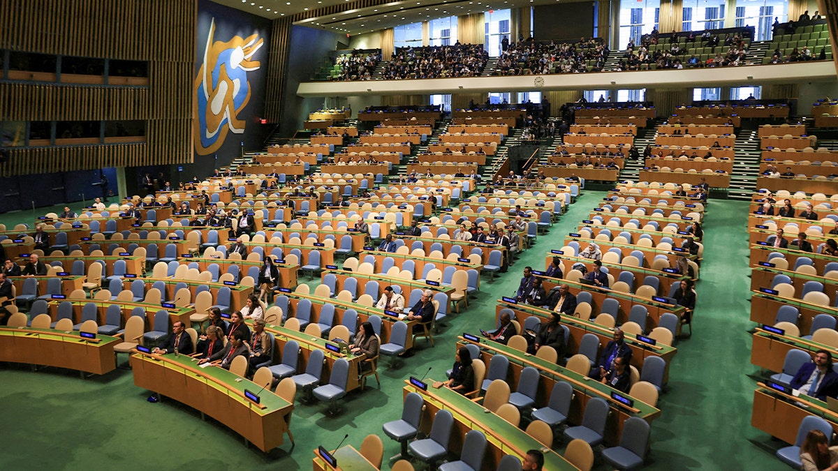 Israeli Prime Minister Benjamin Netanyahu speaking at empty United Nations General Assembly chamber
