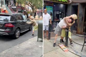 Wild videos shows skateboarder and Mercedes driver brawl over prime NYC parking spot: police