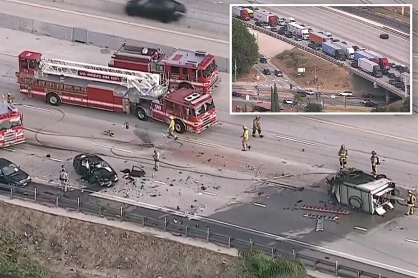 Horrifying footage shows chaos moments after massive pileup on 210 Freeway