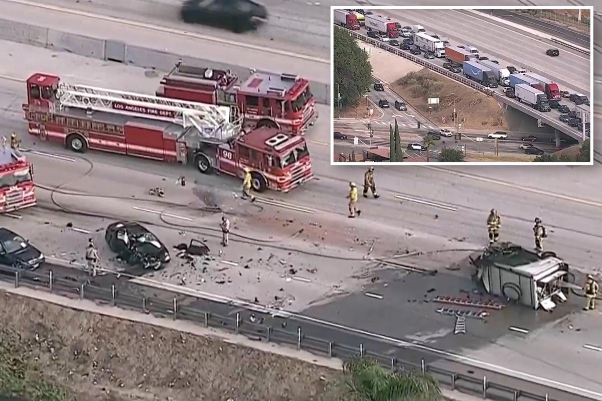 Horrifying footage shows chaos moments after massive pileup on 210 Freeway