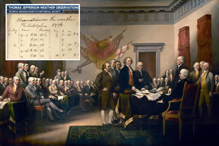 What were temps on 4th of July, 1776 during signing of Declaration of Independence?