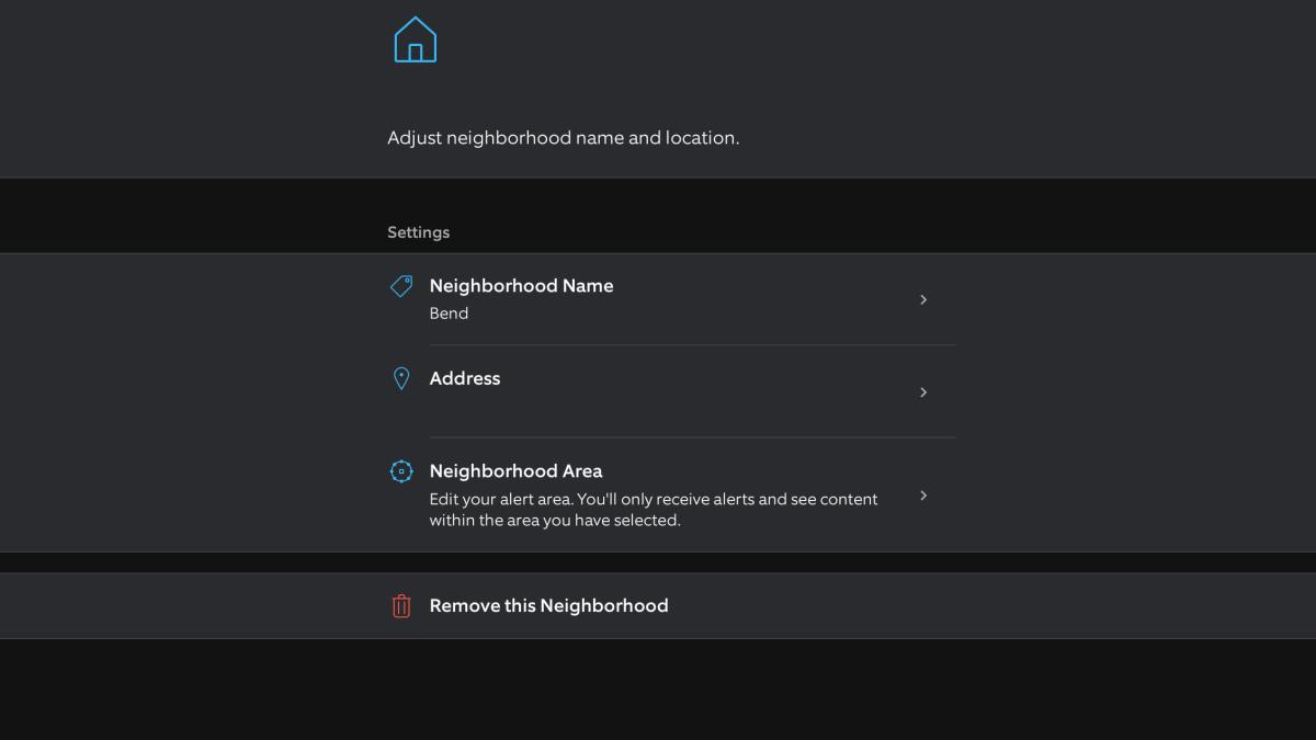 Ring app showing Neighborhood settings.