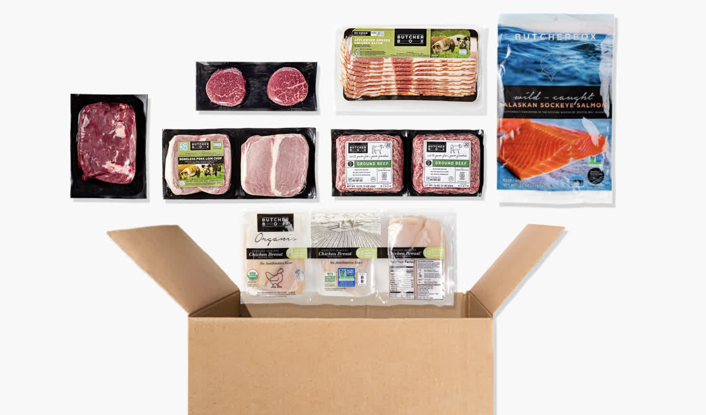 meat floating out of a delivery box