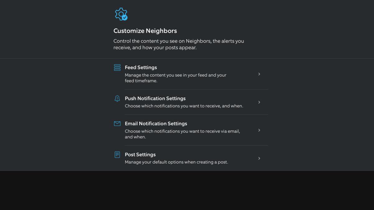 Ring's app showing Neighbors feed settings.