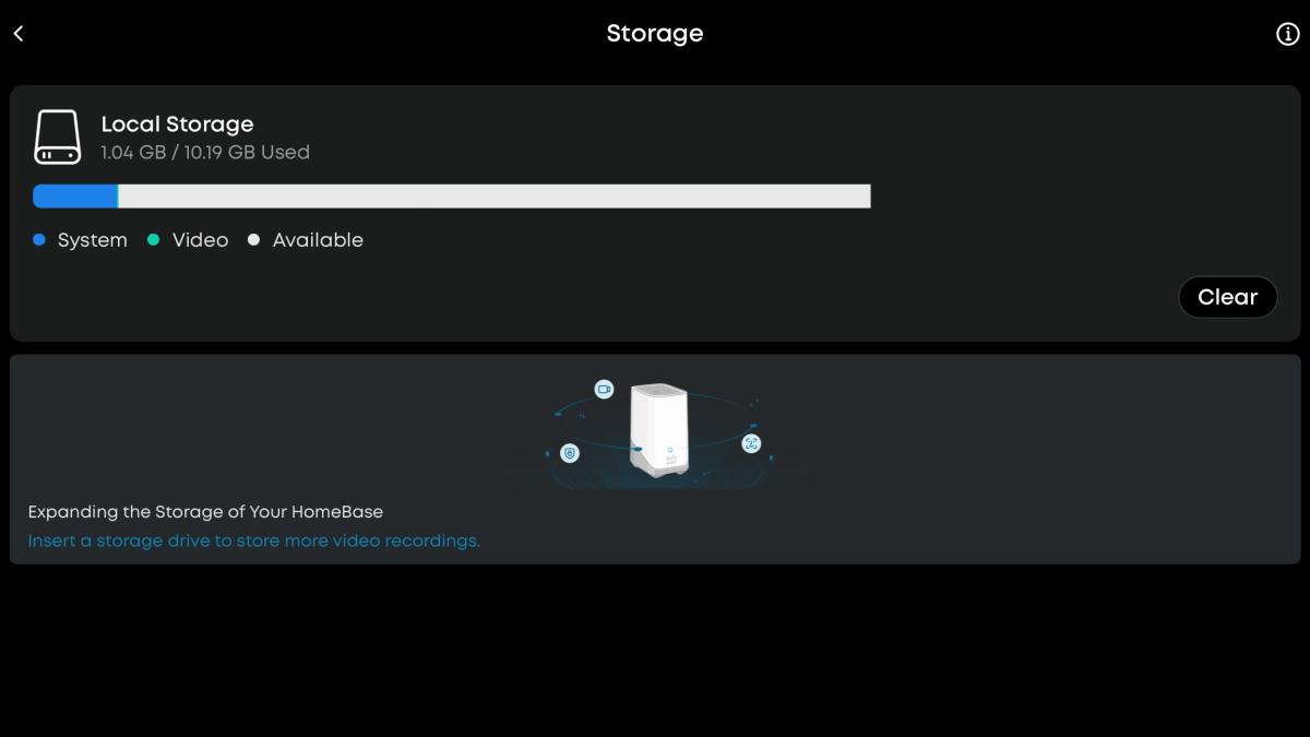 Eufy's app showing local storage management.