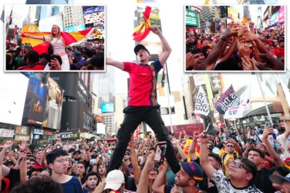 Jubilant Spain fans flock to NYC landmarks to celebrate World Cup win among dejected Argentinians
