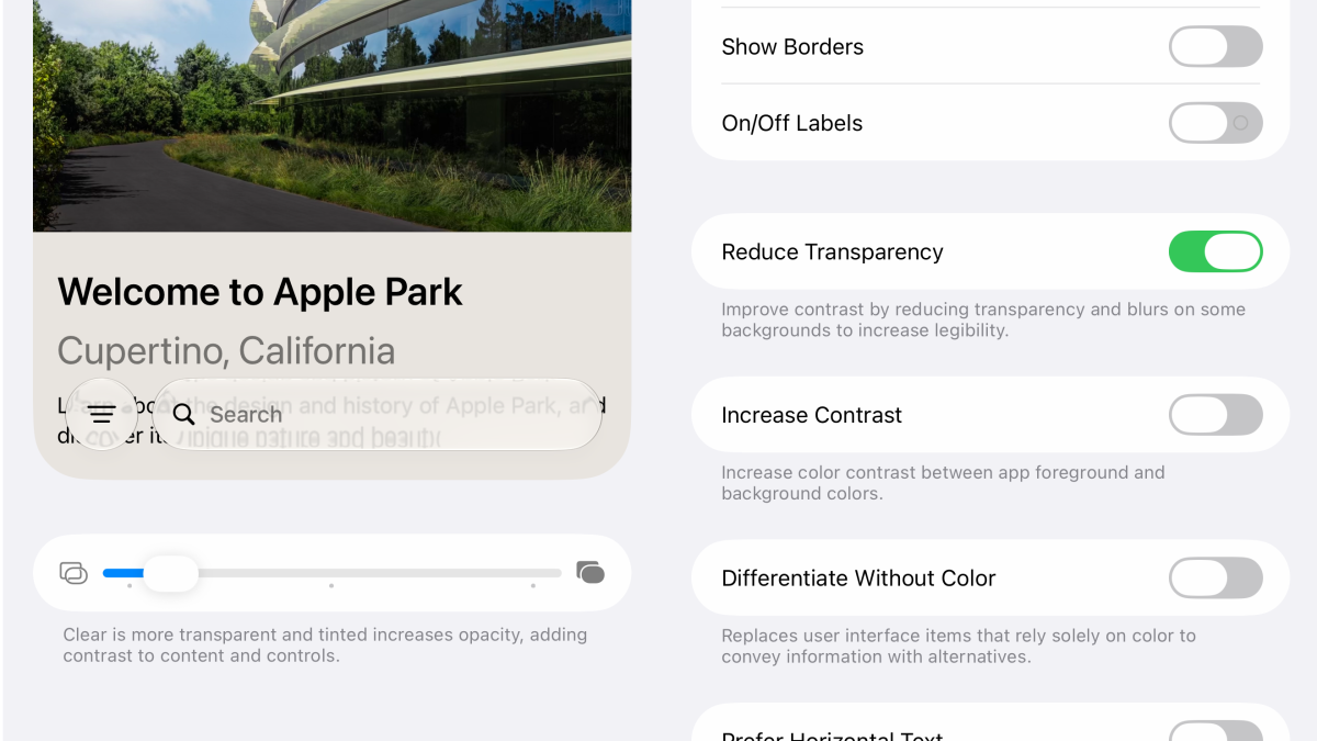 Liquid Glass transparency features