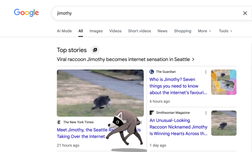Jimothy, the Viral Raccoon, Scurries Across Your Screen in Google Animation