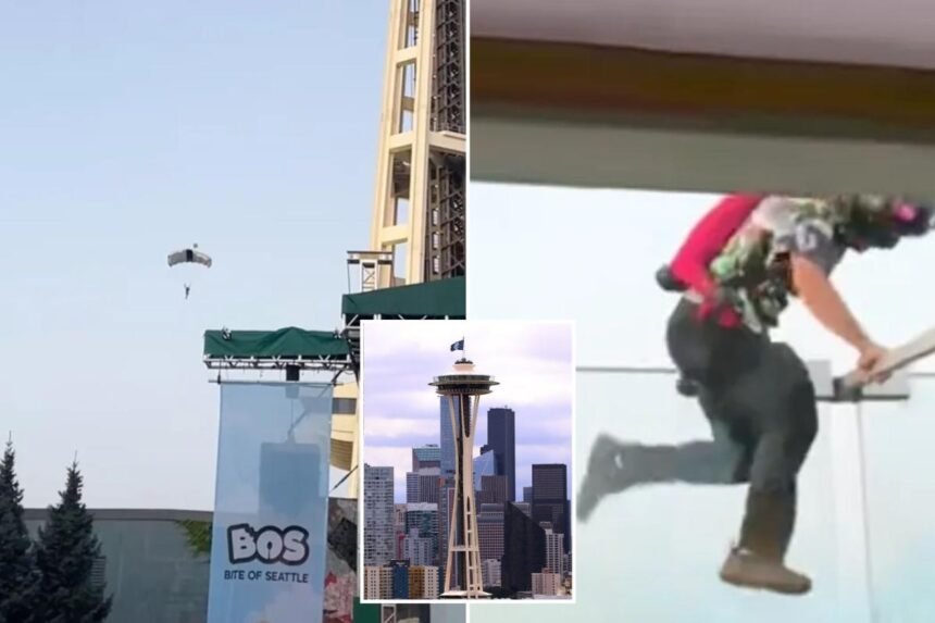 Daredevil BASE jumpers spark Space Needle scare after pulling off illegal stunt